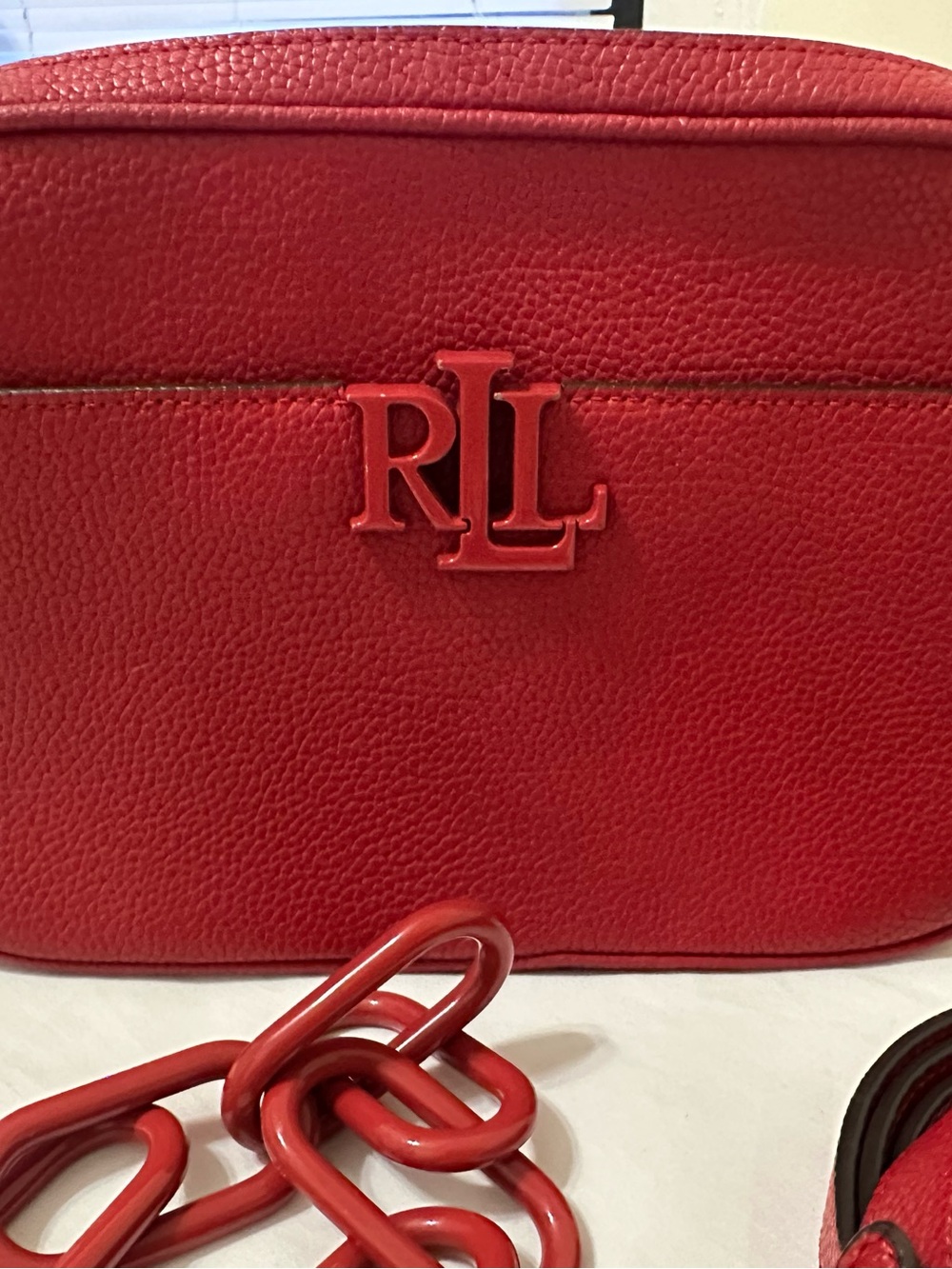 Lauren Ralph Lauren Red Leather Crossbody Camera Bag RL Logo - Picture 2 of 13